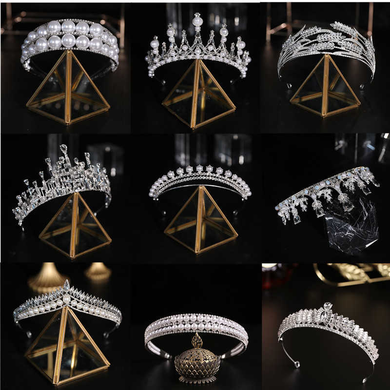 Rhinestone Crystal Tiara Diadem Queen Crown Princess Tiaras Bridal Hair Jewelry Party Wedding Hair Accessories Women Headpiece X0726