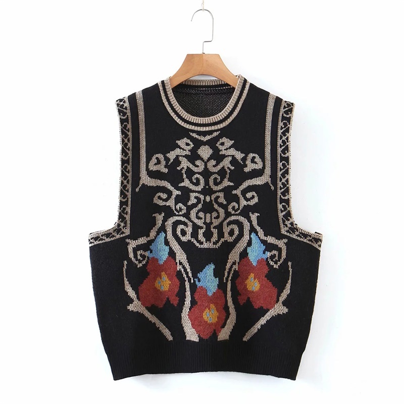Women Spring Autumn Folk-Custom Fashion Totem Sweater Female V-Neck Vest Pullover Chic Top 210520