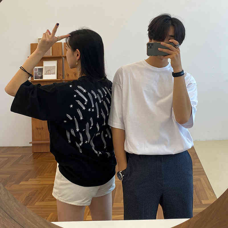 IEFB Meteor Print Short Sleeve T-shirt Men's Summer Korean Loose Black White Tee Tops Fashion Casual Print Men's Clothing 9Y7690 210524