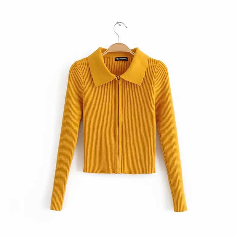 JMPRS Zipper Women Cardigans Sweater Sexy Autumn Long Sleeve Corpped Knitted Fashion Female Top Casual Slim Blouse 211011Z