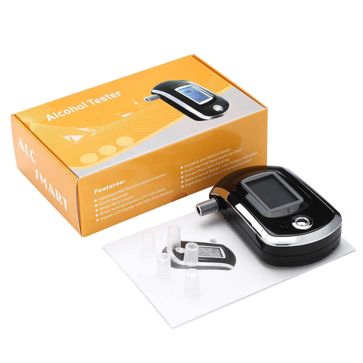 Professional Digital Breath Tester Breathalyzer Lcd Dispaly with 5 Mouthpieces for Police Alcohol Parking Breathalyser Car