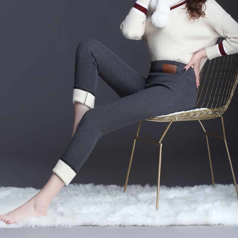 Cashmere Women Outer Wear PlusAutumn and Winter Velvet Thickening Stretch Warm Pants Solid Trousers Pantalon 11526 210508