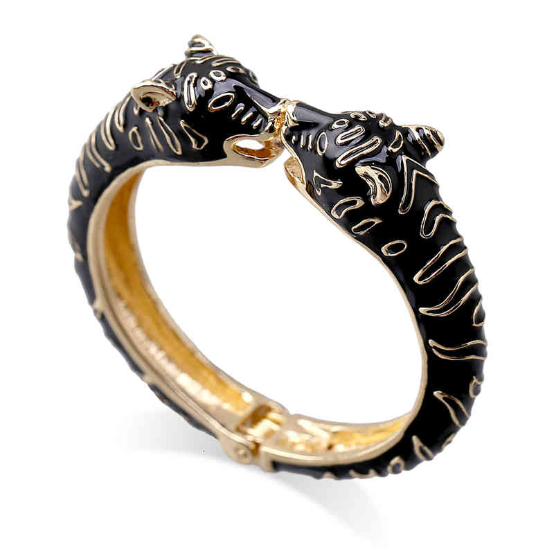 Kaymen Animal Leopard Head Cuff Bangle for Girls Women Gold-plating Ename Statement Fashion Bracelet 4 Colors 3316