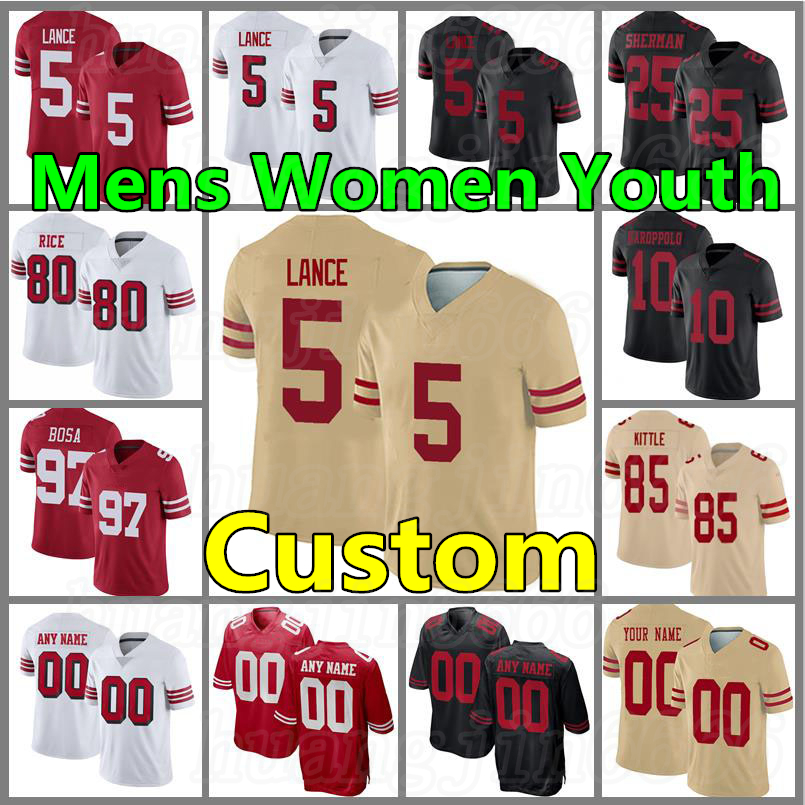 5 Trey Lance Men Custom 49er 10 Jimmy Garoppolo women jersey 85 George Kittle San 97 Nick Bosa Francisco Jerry Rice Joe Montana 44 Kyle Juszczyk football Jerseys, Men (49ren)
5 Trey Lance Men Custom 49er 10 Jimmy Garoppolo women jersey 85 George Kittle San 97 Nick Bosa Francisco Jerry Rice Joe Montana 44 Kyle Juszczyk football Jerseys, Men (49ren)