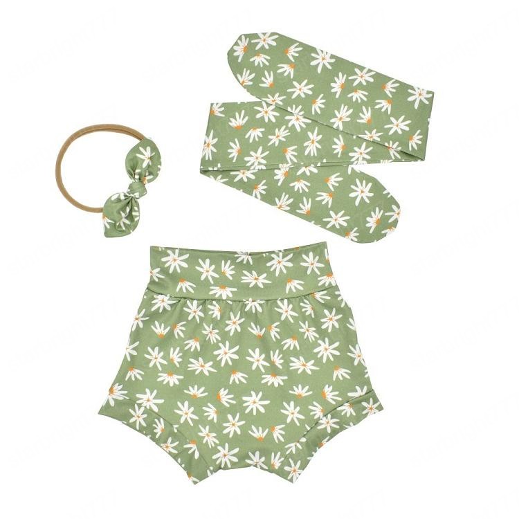 Girl Clothing Short Sets Summer baby Shorts Floral Leopard Sun Cotton Fashion Nylon Knot Headband Newborn Bloomers