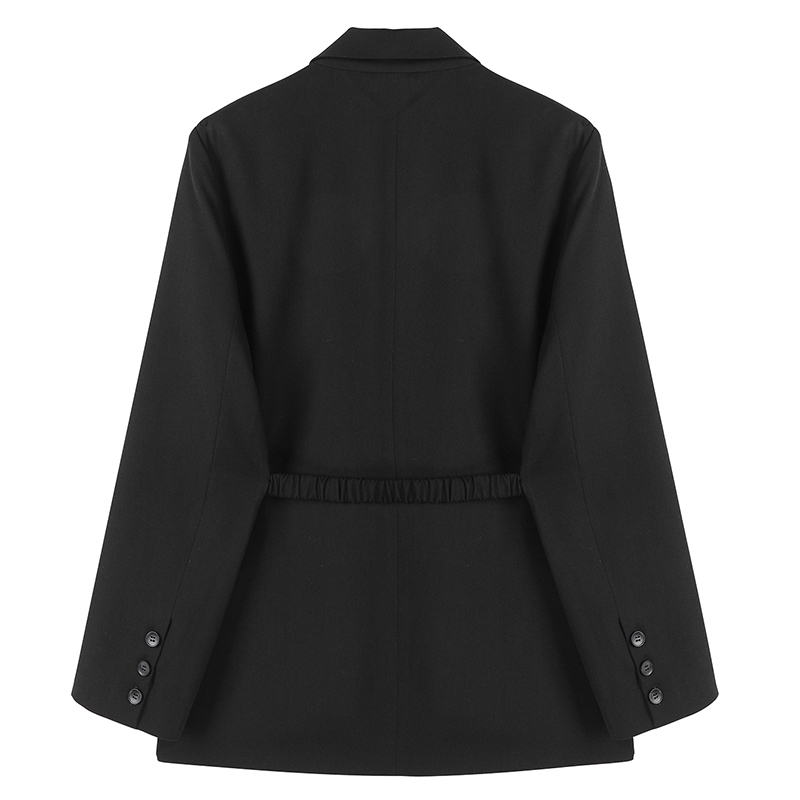[EAM] Women Black Metal Belt Big Size Blazer Notched Long Sleeve Loose Fit Jacket Fashion Spring Autumn 1DD5843 210512