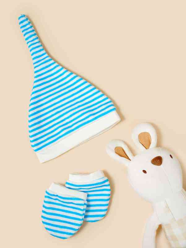 Baby Striped Print Hat & Gloves SHE01