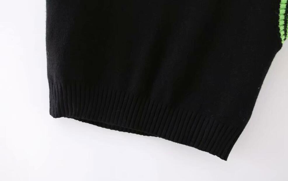 Preppy Style Green Strip Black Knitted Sweater Vest Women 90's Vintage Korean Clothing Striped V Neck Tank Top Y2K Knitwear 210429