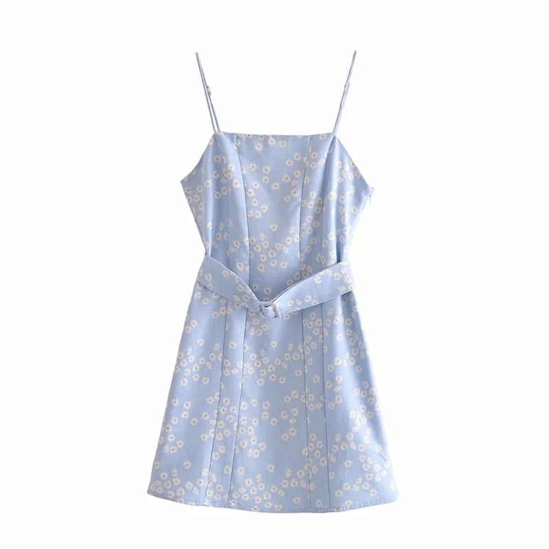 Elegant Floral Printed Spaghetti Strap Women Summer Mini Dress With Belt A-Line Light Blue Sweet Girls Sleeveless Streetwear 210521
Elegant Floral Printed Spaghetti Strap Women Summer Mini Dress With Belt A-Line Light Blue Sweet Girls Sleeveless Streetwear 210521