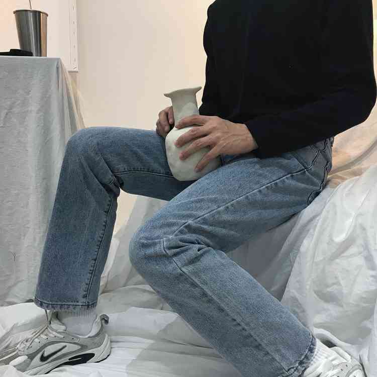 IEFB Korea Fashion Men's Wide Leg Denim Pants Vintage Causal Straight Pants Loose High Waist Jeans For Male Zipper Casual 9Y5167 210524