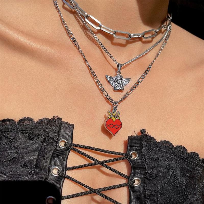 Chains Punk Hip-hop Style Personality Necklace Titanium Steel Love Heart Flame Distressed Metal Chain For Women Men Party Jewelry, Silver
Chains Punk Hip-hop Style Personality Necklace Titanium Steel Love Heart Flame Distressed Metal Chain For Women Men Party Jewelry, Silver