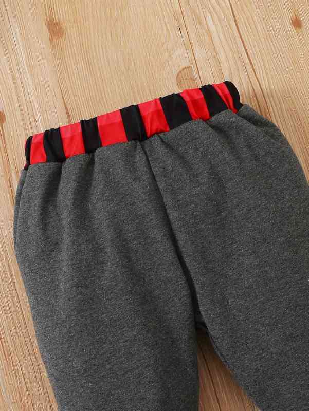 Baby Contrast Plaid Kangaroo Pocket High Low Hem Hoodie & Sweatpants SHE
