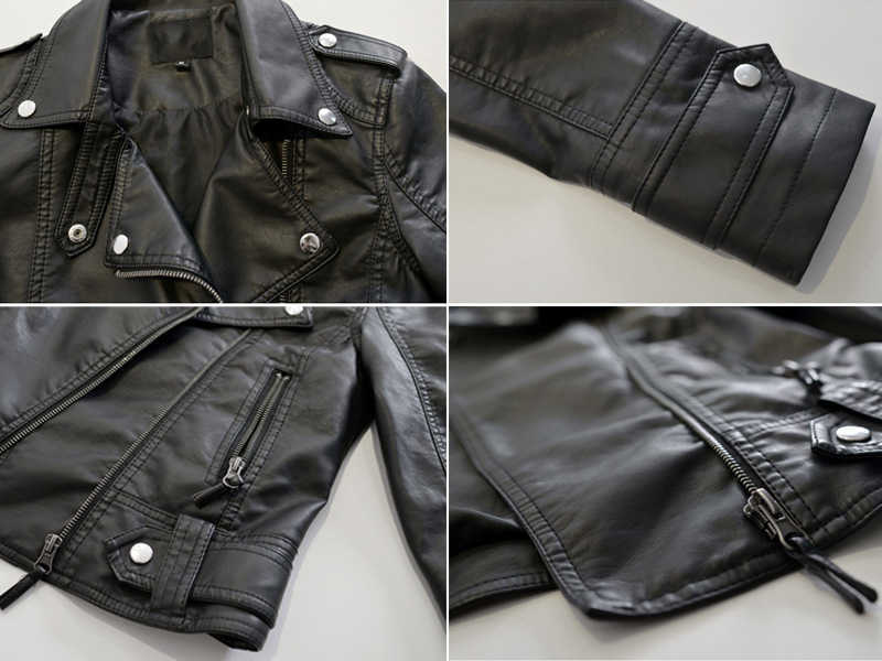 Ly Varey Lin Autumn Women Pu Leather Short Jacket Coat Faux Soft Black Rivet Zipper Motorcycle Slim Punk Outerwear 210526
