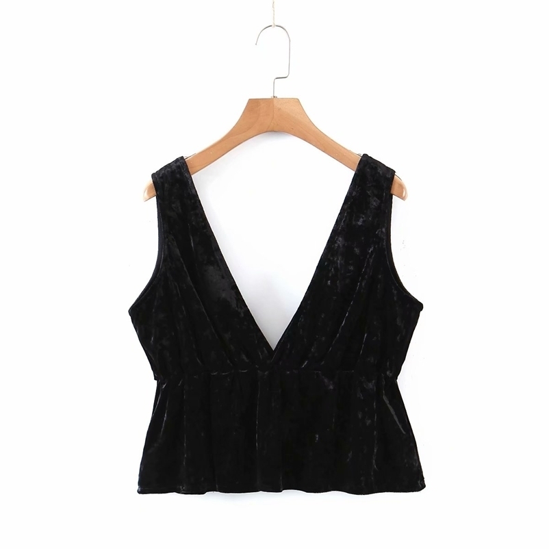Sexy Woman Black V Neck Velvet Vest Spring Fashion Ladies Soft Slim Tank Female Elegant Streetwear Sleeveless Tops 210515