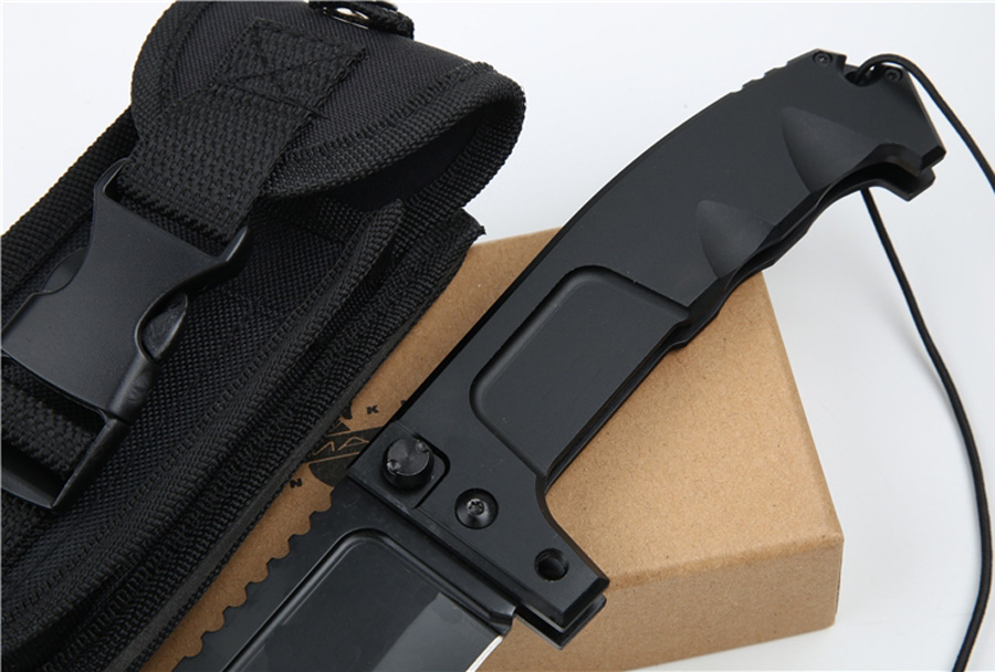 High Quality ER Strong Survival Tactical Folding 440C Titanium Coated Tanto Point Knife 6061-T6 Handle With Nylon Sheath And Retail Box Pack