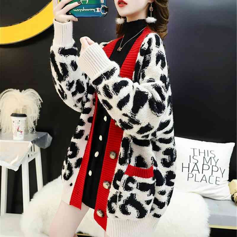 Autumn Winter Knitted Leopard Sweaters Cardigans Women Korean Thick Panelled Cardigan Coat Loose Outwear Sweet Tops 210603, Red
Autumn Winter Knitted Leopard Sweaters Cardigans Women Korean Thick Panelled Cardigan Coat Loose Outwear Sweet Tops 210603, Red