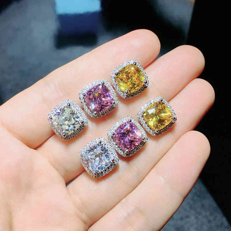 Trendy 2ct Lab Pink Diamond Stud Earring Real 925 sterling silver Jewelry Engagement Wedding Earrings for Women men Party Gift 210325