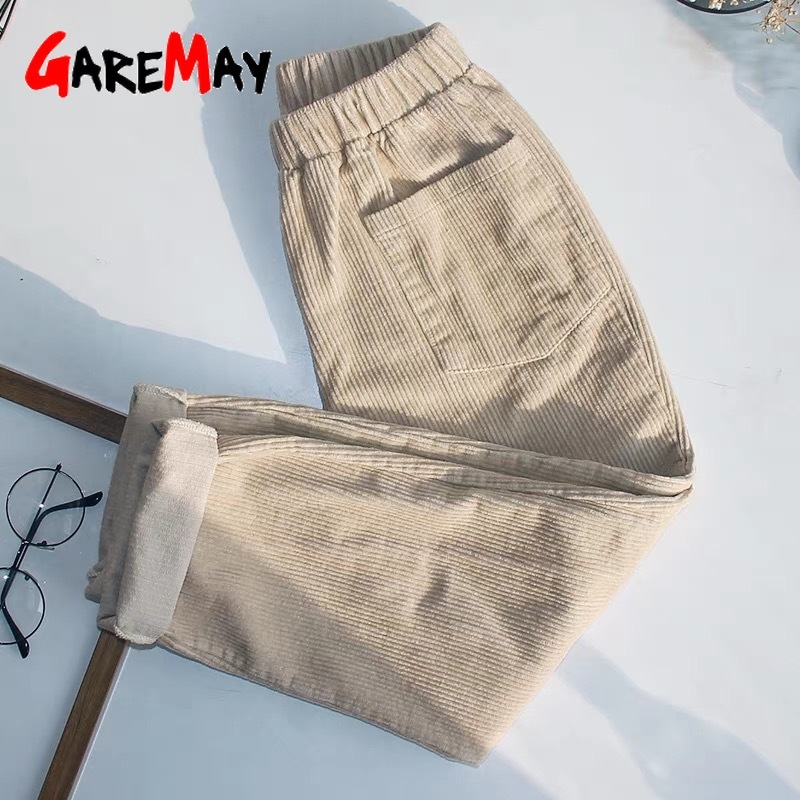 Women's Cargo Pants Thicken High Waist Trousers Soft Quality Cotton Loose Harem for 210428