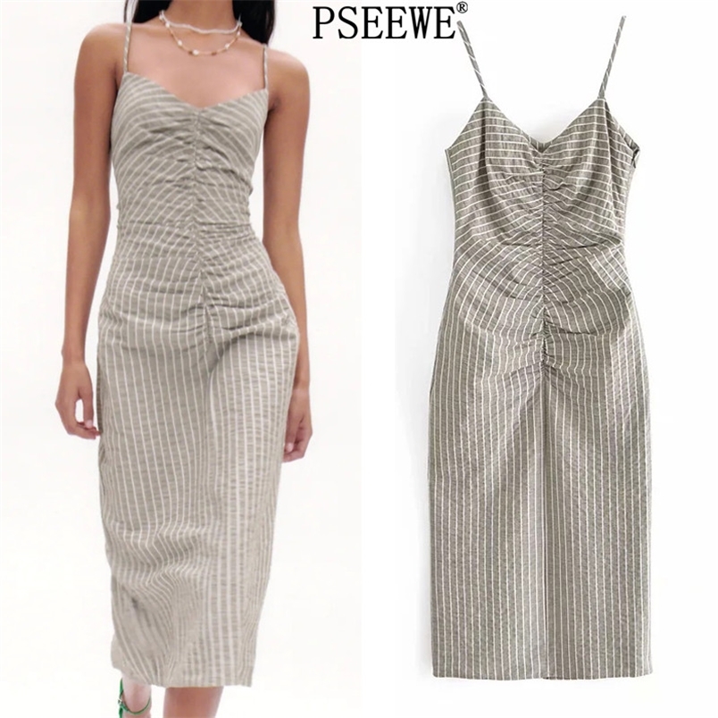 Summer Woman Dresses Rustic Striped Slip Long Dress Women Elegant Ruched Spaghetti Strap Midi Sexy Party 210519
Summer Woman Dresses Rustic Striped Slip Long Dress Women Elegant Ruched Spaghetti Strap Midi Sexy Party 210519