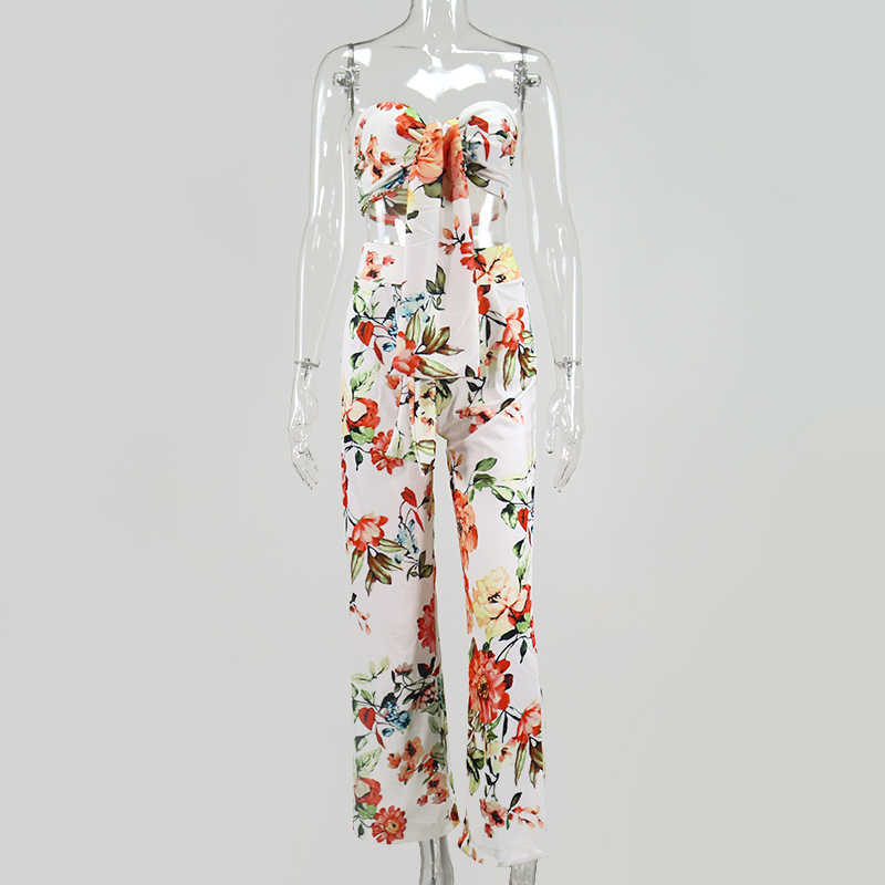 Colysmo Sexy Two Piece Set Women Summer Knotted Crop Top Wide Leg Long Pants 2 Sets Floral Print Casual Clothes 210527