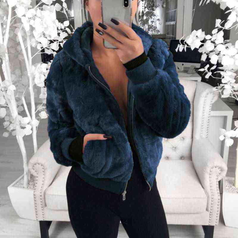 Women's Faux Fur Coat High-waist Hooded Fashion Cardigan Long-sleeved Loose Thin Faux Rabbit Fur Coat Jacket Women 211123