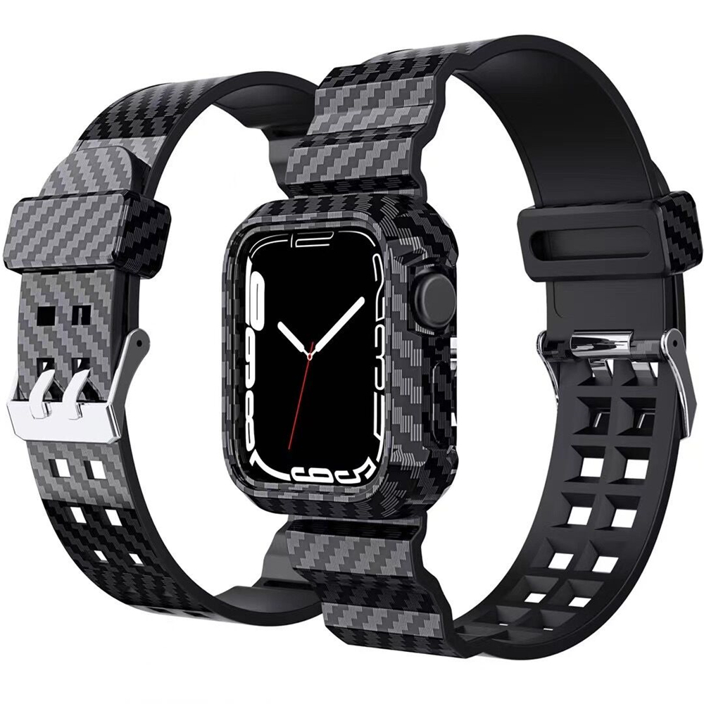 Conjoined Straps Commercial Carbon Fiber Texture Stripe Wristband Sport Band Protective Bracelet Bands for Apple Watch 7 iWatch 41mm 45mm free shippin