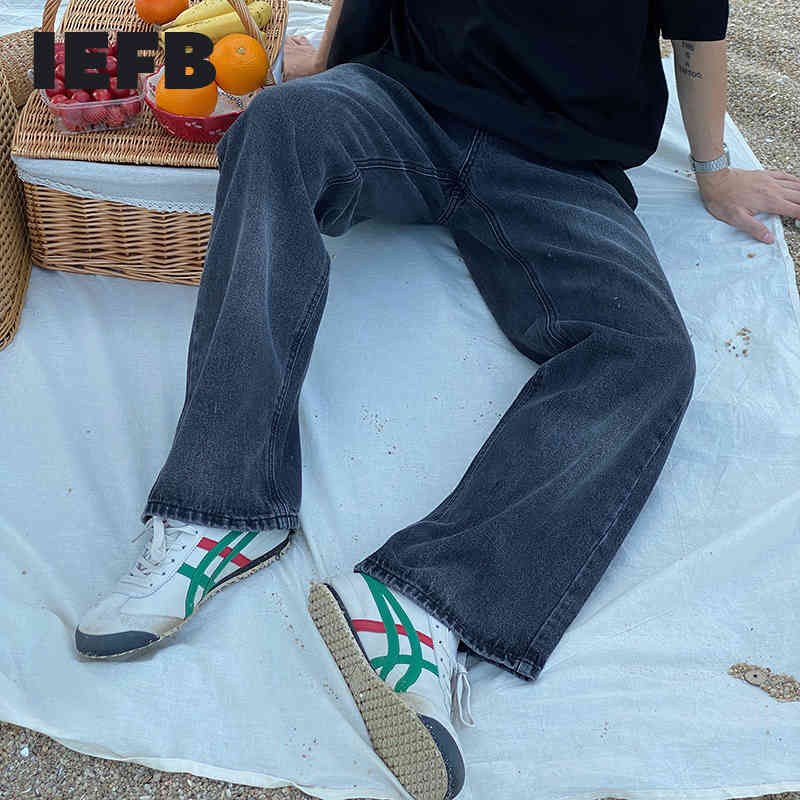 IEFB Korean Black Grey Gradual Change Jeans Men's High Waist Slim Split Bottom Wide Leg Denim Pants Vintage 9Y7405 210524