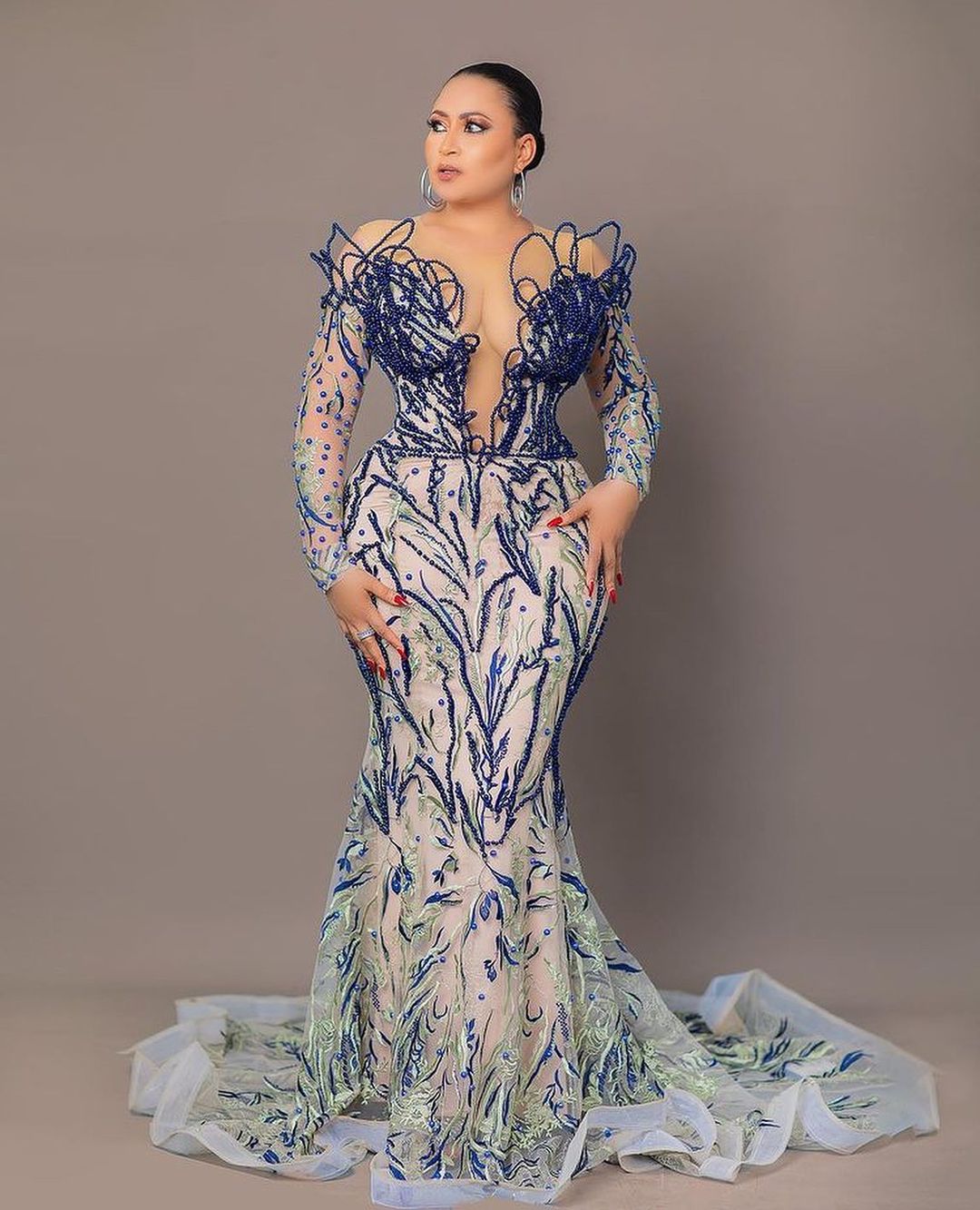 2022 Plus Size Arabic Aso Ebi Luxurious Mermaid Sexy Prom Dresses Sheer Neck Beaded Evening Formal Party Second Reception Gowns Dress ZJ550