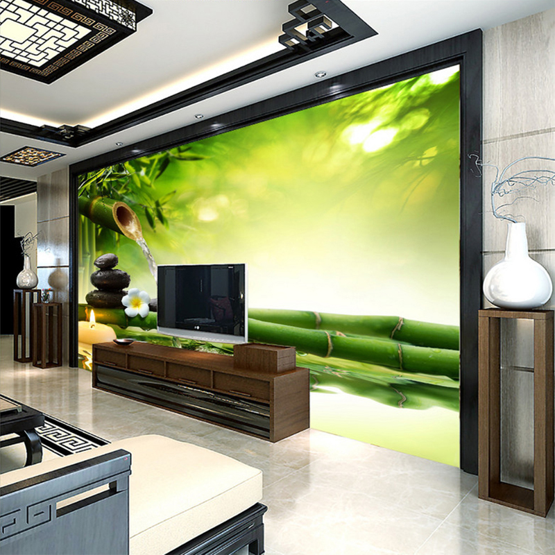 Custom 3D Photo Wallpaper Living Room TV Backdrop Green Bamboo Flowing Water Natural Landscape Interior Decoration Wall Painting