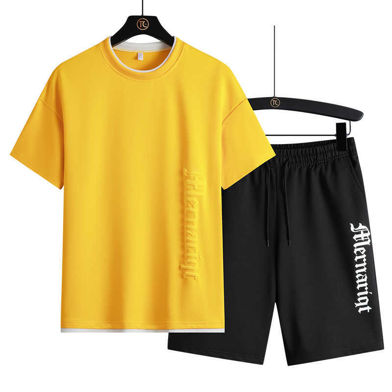Sportswear Men's Tracksuit T-shirts Shorts Set 2 Piece Casual Sets Man Short Sets Sweatsuit Sports Sets Clothing Summer 4XL 210603