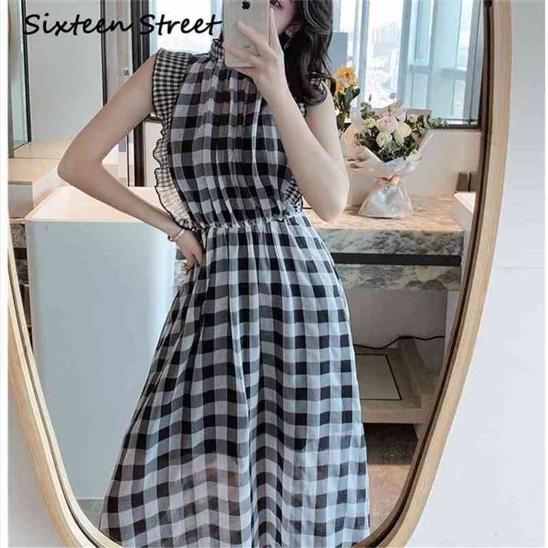 Arrive Chiffon Plaid Dress Female Sleeveless O-neck Casual Street Outsize Long Ruffle Sleeve Summer Vestido 210603, Blue
Arrive Chiffon Plaid Dress Female Sleeveless O-neck Casual Street Outsize Long Ruffle Sleeve Summer Vestido 210603, Blue