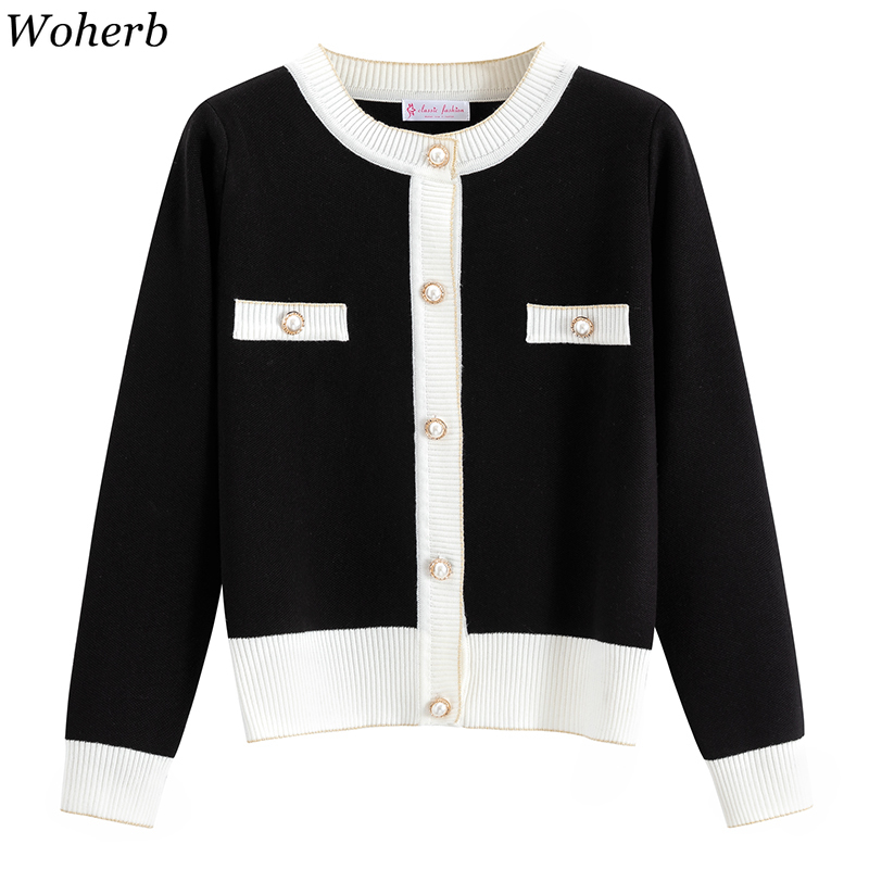 Fashion Autumn Women Cardigans Korean Contrast Button Sueter Mujer Vintage Elegant Casual Female Sweaters Jumper 210519