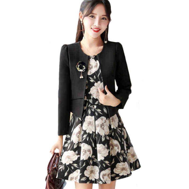 SHERAN Autumn Business Suit Elegant Office Professional Dresses for Ladies Women 2 Piece Dress Long Sleeve Blazer Sleeveles 211106