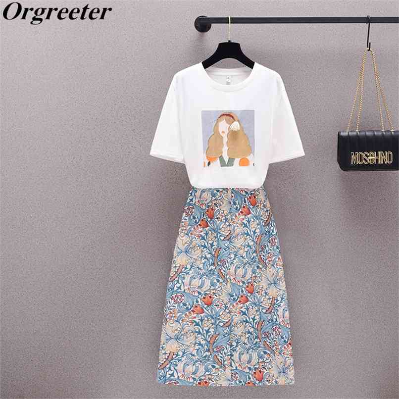 Summer Retro Oil painting Beaded PendantWhite Tshirt + Jacquard Floral Tie dye A-line Skirt Two piece Set Women 210602, Only tshirt 
Summer Retro Oil painting Beaded PendantWhite Tshirt + Jacquard Floral Tie dye A-line Skirt Two piece Set Women 210602, Only tshirt
