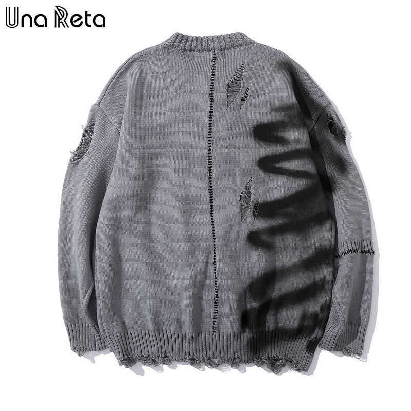 Una Reta Graffiti Sweater Men Autumn Streetwear Men's Clothes Hip Hop Pullover Men Hole Oversize Couple Sweater 210818