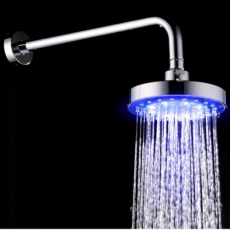 Round 6 Inch Stainless Steel Bathroom RGB LED Lamp Shower Head Temperature Sensor Rainfall With Color Cha Bath Accessory Set RRD7091 Free shipping