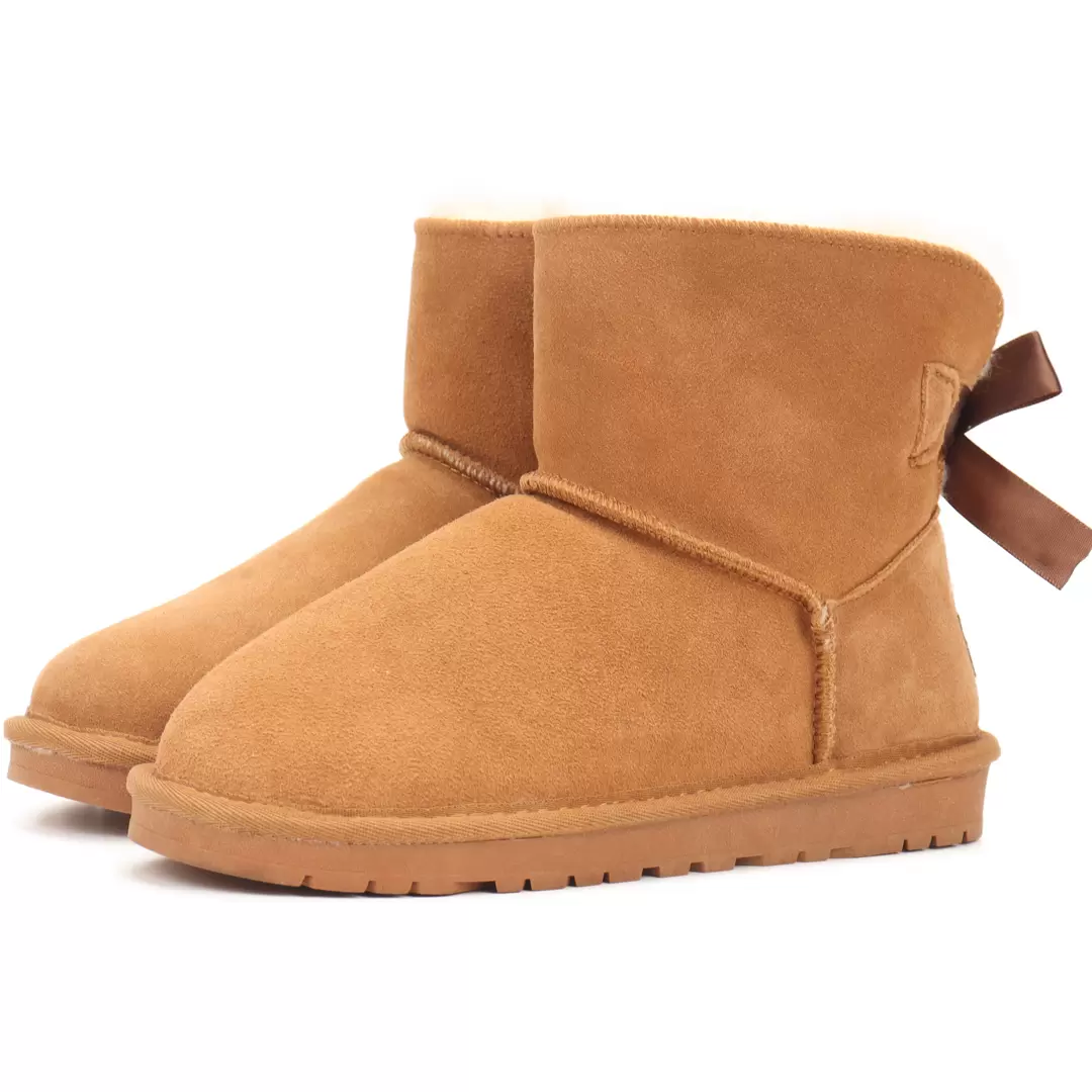 Designer womens fur australia boots women classic snow boot australian winter warm furry Bow satin ankle booties Fluffy slippers Bowtie lady girl