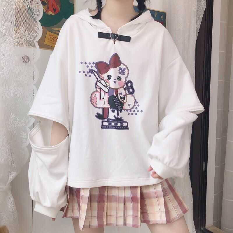 Women's hoodies spring autumn Japanese soft girl broken bear print removable two-wear hooded loose cartoon sweatshirt 210526, White
Women's hoodies spring autumn Japanese soft girl broken bear print removable two-wear hooded loose cartoon sweatshirt 210526, White
