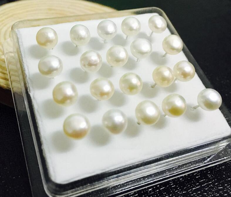925 Silver Mixed color white black Pink 6mm natural Freshwater pearl Earrings Ear Studs 10 pairs / box