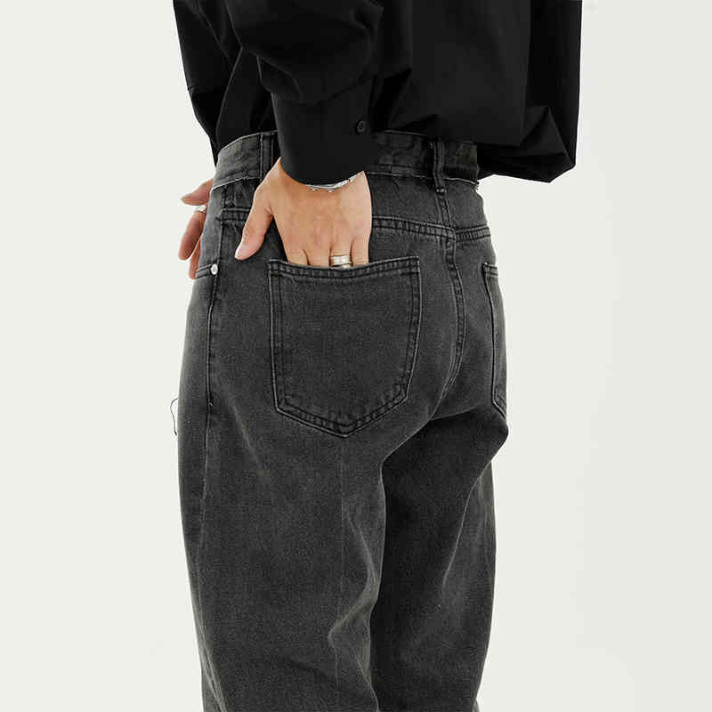 IEFB Spring Black Jeans For Men Korean Streetwear Fashion Denim Pants Slit Jeans For Male Vintage Loose Straight 9Y5056 210524