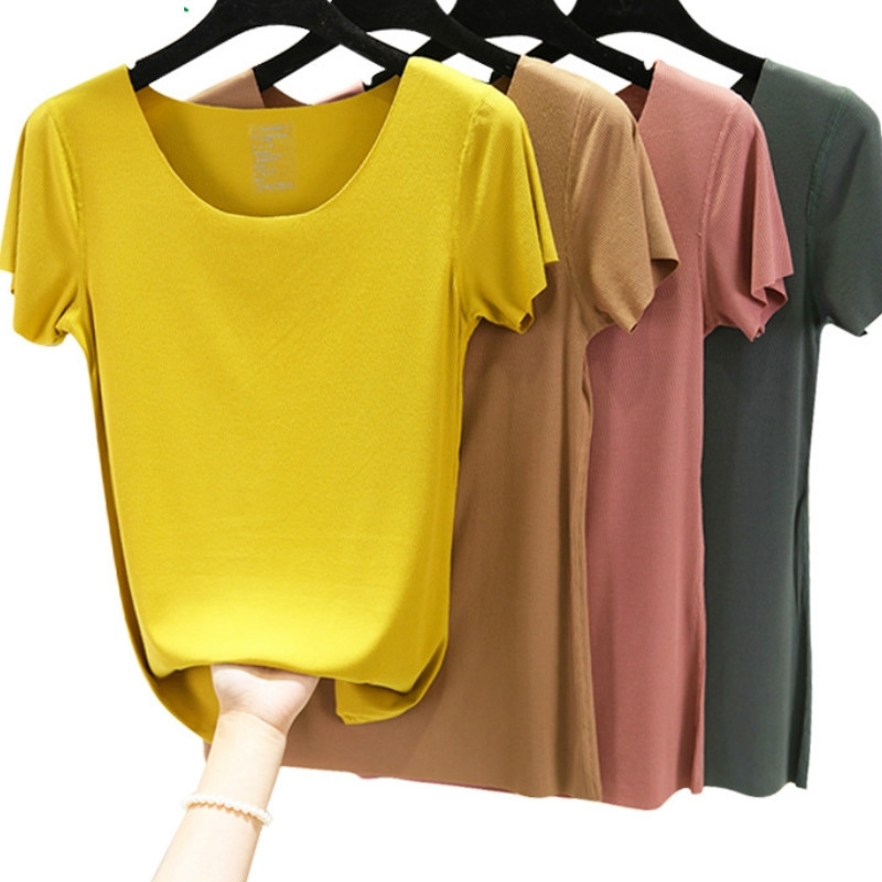 High Stretch Rib Cotton Casual Slim Fit Basic Short Sleeve Women T Shirt Seamless Tops Black T- Under Plus Size 210603
High Stretch Rib Cotton Casual Slim Fit Basic Short Sleeve Women T Shirt Seamless Tops Black T- Under Plus Size 210603