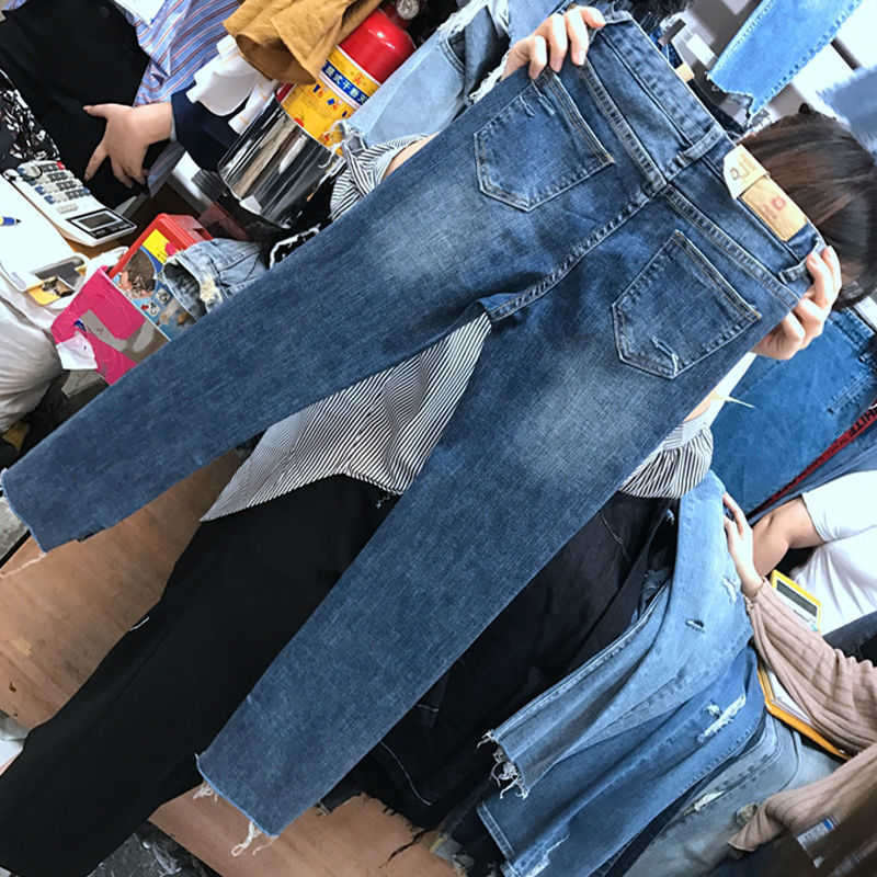 Woman Jeans Pants Large Size Women's Clothing Summer Pants High Waist Stretch Broken Holes Pants Pantalones Vaqueros Mujer H0908