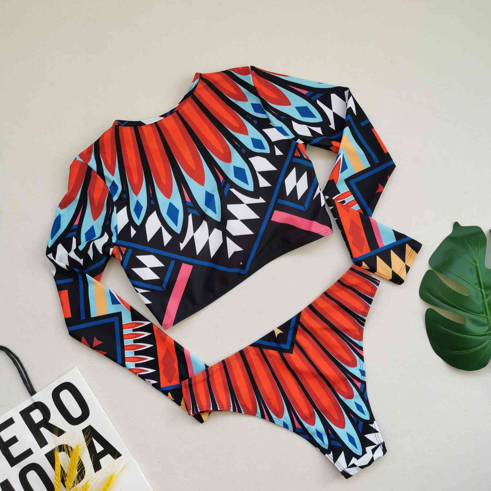 Geometric Push Up Bikini Brazilian Long Sleeve Thong Swimwear Bandage Plus Size High Waist Swimsuit Women 2 Pieces Suits 210520