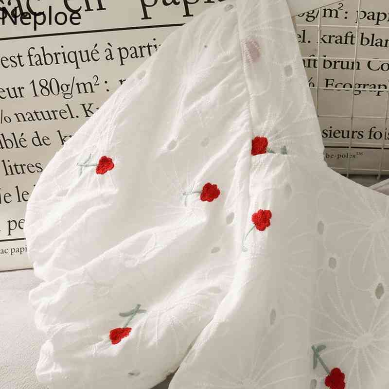 Neploe Hollow Out Embroidery Dress Women Summer Sweet Robe Puff Short Sleeve Square Neck Loose Vestidos White Mini Dresses 210422