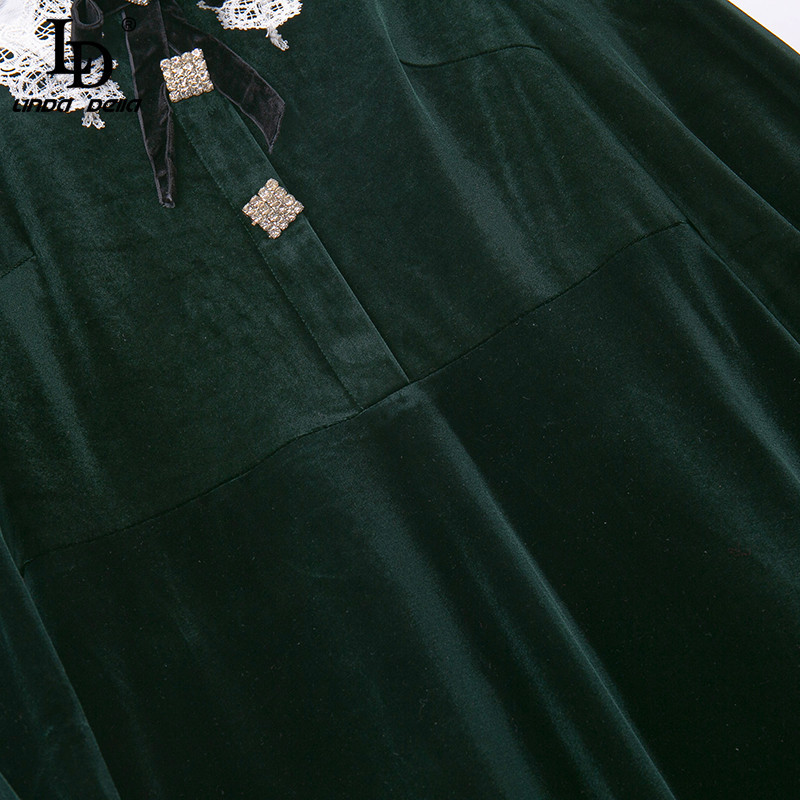 Autumn Fashion Runway Velvet Dress Women Long Sleeve Lace Collar Ruffles A Line Party Elegant vestidos 210522