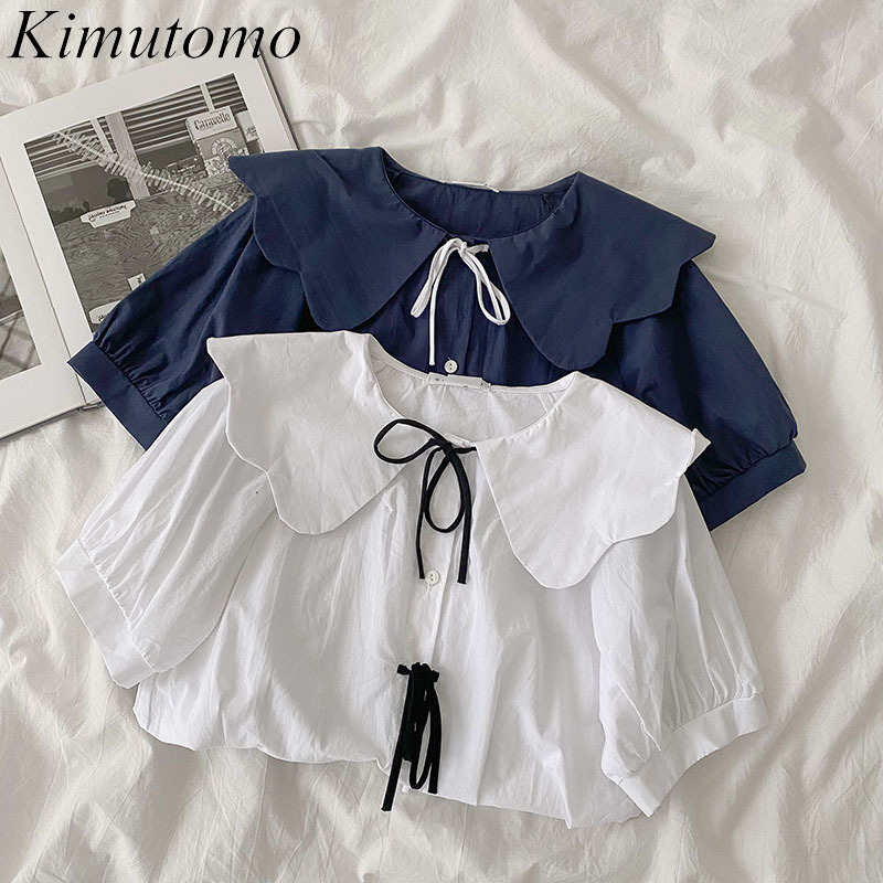 Kimutomo Solid Blouse Women Preppy Style Spring Fashion Peter Pan Collar Bow Lace Up Short Sleeve Shirt Casual 210521, White
Kimutomo Solid Blouse Women Preppy Style Spring Fashion Peter Pan Collar Bow Lace Up Short Sleeve Shirt Casual 210521, White