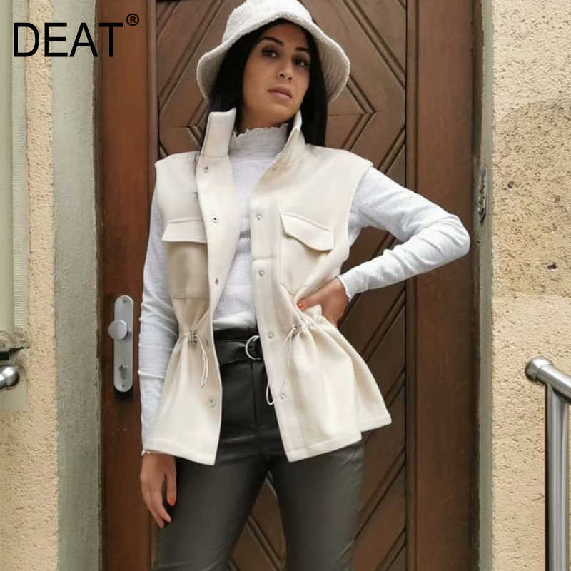DEAT Spring Autumn Arrivals White Solid Color Lapel Coolar Single Breasted Temperament Fastion Drawstring Vest MZ287 210709
DEAT Spring Autumn Arrivals White Solid Color Lapel Coolar Single Breasted Temperament Fastion Drawstring Vest MZ287 210709