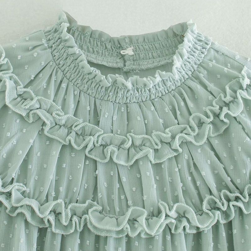 Fashion Women's Round Neck Retro Long Sleeve Dress Temperament Sweet Chic Laminated Decoration Tulle Dress Female 210507