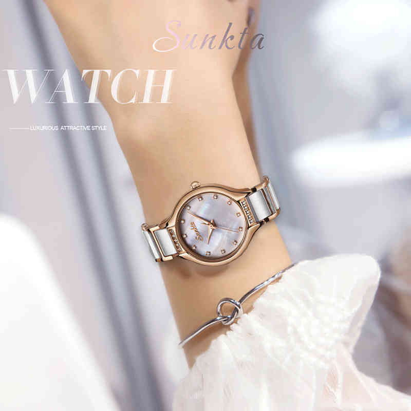 SUNKTA Quartz Women Watches Biamond Surface Ceramic Stainles Steel Strap Watch Fashion Simple Watches Women Waterproof Clock 210517, Sliver white
SUNKTA Quartz Women Watches Biamond Surface Ceramic Stainles Steel Strap Watch Fashion Simple Watches Women Waterproof Clock 210517, Sliver white