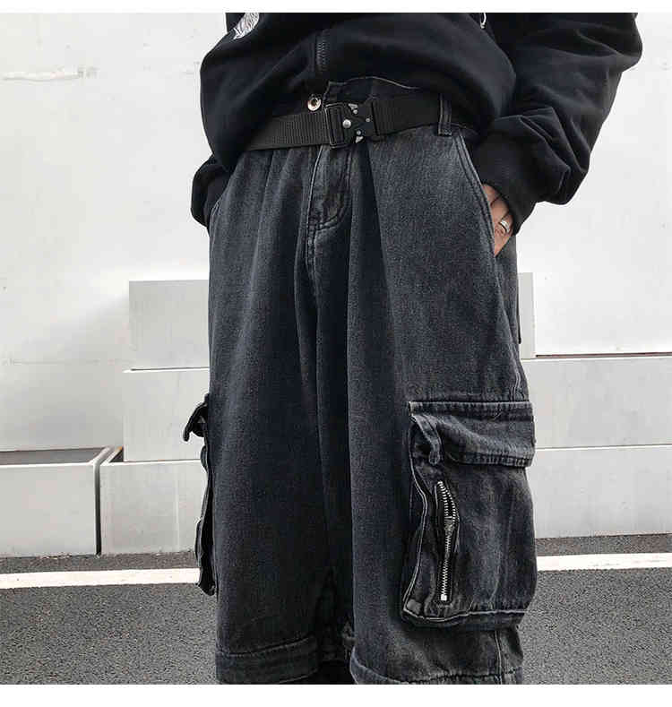 IEFB High Street Machine Cargo Pants Men's Fashion Ins Straight Loose Streetwear Black Jeans Hip Hop Trousers 9Y5203 210524